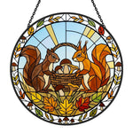 Autumn maple leaves squirrel stained glass suncatcher window hanging, suitable for home and garden decoration
