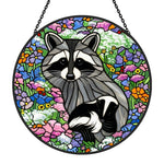 Backyard wildlife floral meadow stained glass suncatcher window hanging, suitable for home and garden decoration