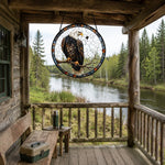 Bald eagle perched stained glass suncatcher window hanging, suitable for home and garden decoration