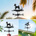Basenji metal weather vane with directional arrows and mounting rod, outdoor roof and garden decoration
