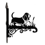 Basset hound metal hanging basket bracket mounted on outdoor wall for plant decoration
