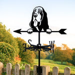 Basset Hound metal weather vane with directional arrows and mounting rod, outdoor roof and garden decoration