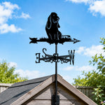 Basset Hound metal weather vane with directional arrows and mounting rod, outdoor roof and garden decoration