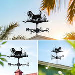Basset Hound metal weather vane with directional arrows and mounting rod, outdoor roof and garden decoration