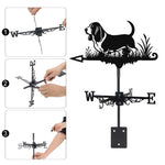 Basset Hound metal weather vane with directional arrows and mounting rod, outdoor roof and garden decoration