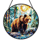 Bear in forest stained glass suncatcher window hanging, suitable for home and garden decoration