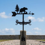 Bear metal weather vane with directional arrows and mounting rod, outdoor roof and garden decoration