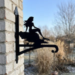 Beautiful mermaid metal hanging basket bracket mounted on outdoor wall for plant decoration