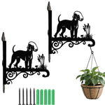 Bedlington terrier metal hanging basket bracket mounted on outdoor wall for plant decoration