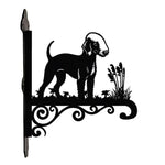 Bedlington terrier metal hanging basket bracket mounted on outdoor wall for plant decoration