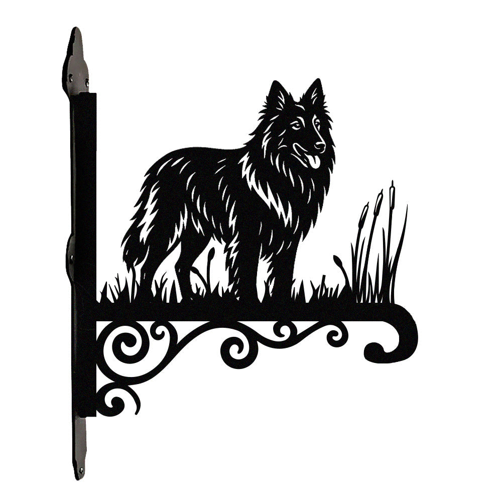 Belgian tervuren metal hanging basket bracket mounted on outdoor wall for plant decoration