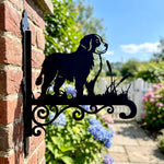 Bernese mountain dog metal hanging basket bracket mounted on outdoor wall for plant decoration