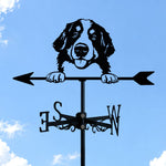 Bernese Mountain Dog metal weather vane with directional arrows and mounting rod, outdoor roof and garden decoration