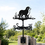 Bernese Mountain Dog metal weather vane with directional arrows and mounting rod, outdoor roof and garden decoration