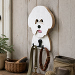 Bichon Friese wooden dog wall hook key and leash holder for home entryway organizer
