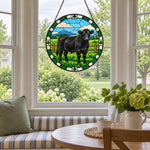 Black angus cattle stained glass suncatcher window hanging, suitable for home and garden decoration