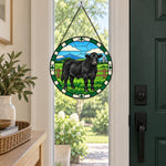 Black angus cattle stained glass suncatcher window hanging, suitable for home and garden decoration