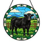 Black angus cattle stained glass suncatcher window hanging, suitable for home and garden decoration