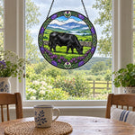 Black angus cattle stained glass suncatcher window hanging, suitable for home and garden decoration