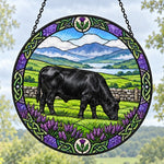 Black angus cattle stained glass suncatcher window hanging, suitable for home and garden decoration