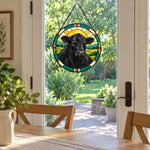 Black angus cattle stained glass suncatcher window hanging, suitable for home and garden decoration