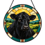 Black angus cattle stained glass suncatcher window hanging, suitable for home and garden decoration