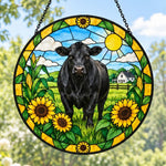 Black angus cattle stained glass suncatcher window hanging, suitable for home and garden decoration