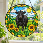 Black angus cattle stained glass suncatcher window hanging, suitable for home and garden decoration