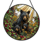 Black bear family stained glass suncatcher window hanging, suitable for home and garden decoration