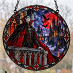 Blood Moon Castle Vampire Halloween stained glass suncatcher window hanging, suitable for home and garden decoration