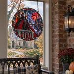 Blood Moon Castle Vampire Halloween stained glass suncatcher window hanging, suitable for home and garden decoration
