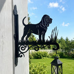 Bloodhound metal hanging basket bracket mounted on outdoor wall for plant decoration