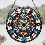 Blue mandala kaleidoscope stained glass suncatcher window hanging, suitable for home and garden decoration