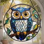 Blue owl stained glass suncatcher window hanging, suitable for home and garden decoration