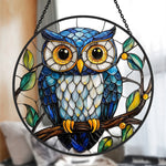 Blue owl stained glass suncatcher window hanging, suitable for home and garden decoration