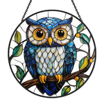 Blue owl stained glass suncatcher window hanging, suitable for home and garden decoration
