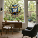 Blue owl stained glass suncatcher window hanging, suitable for home and garden decoration