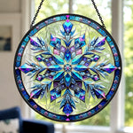 Blue snowflake stained glass suncatcher window hanging, suitable for home and garden decoration