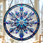 Blue snowflake stained glass suncatcher window hanging, suitable for home and garden decoration