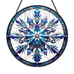 Blue snowflake stained glass suncatcher window hanging, suitable for home and garden decoration