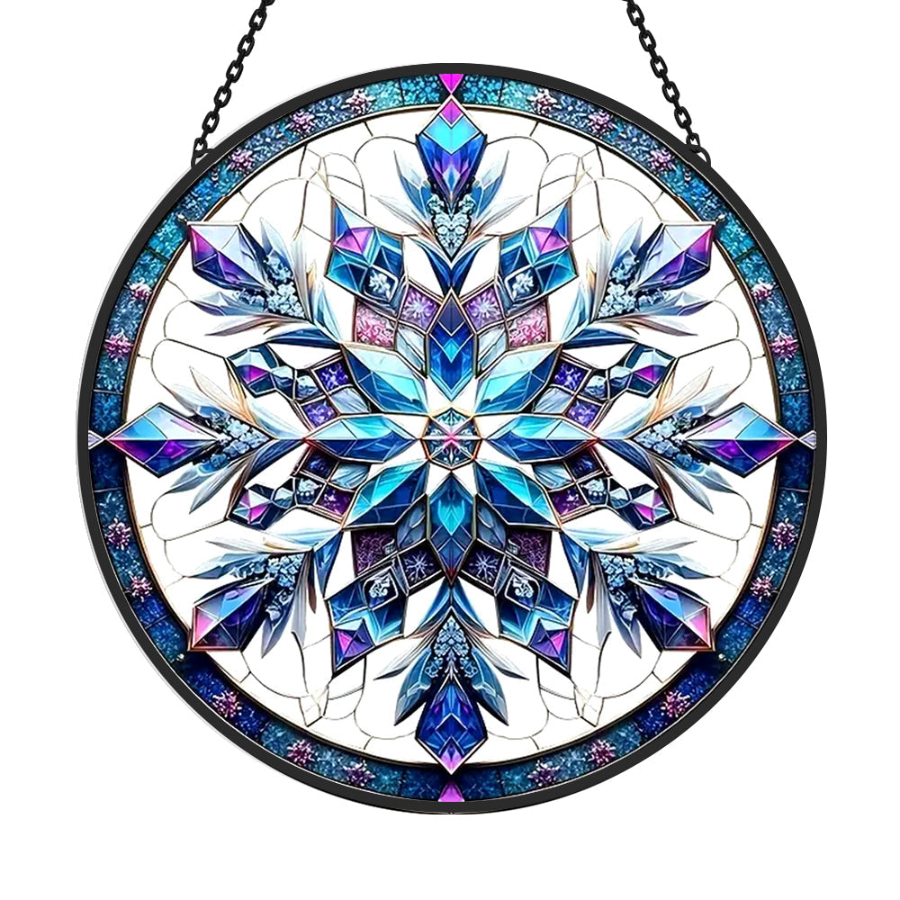 Blue snowflake stained glass suncatcher window hanging, suitable for home and garden decoration