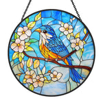 Bluebird on blossom branch stained glass suncatcher window hanging, suitable for home and garden decoration