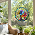Boho elephant stained glass suncatcher window hanging, suitable for home and garden decoration