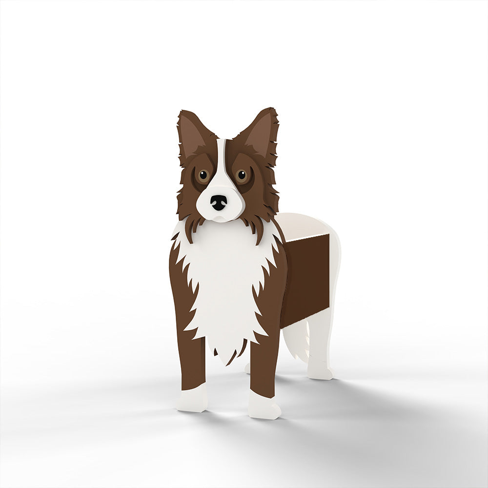 Full-body view of the Border Collie dog planter