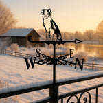 Border Collie metal weather vane with directional arrows and mounting rod, outdoor roof and garden decoration