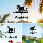 Border Collie metal weather vane with directional arrows and mounting rod, outdoor roof and garden decoration