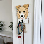 Border Collie wooden dog wall hook key and leash holder for home entryway organizer