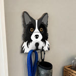 Border Collie wooden dog wall hook key and leash holder for home entryway organizer