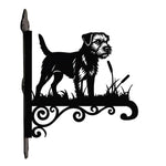 Border terrier metal hanging basket bracket mounted on outdoor wall for plant decoration