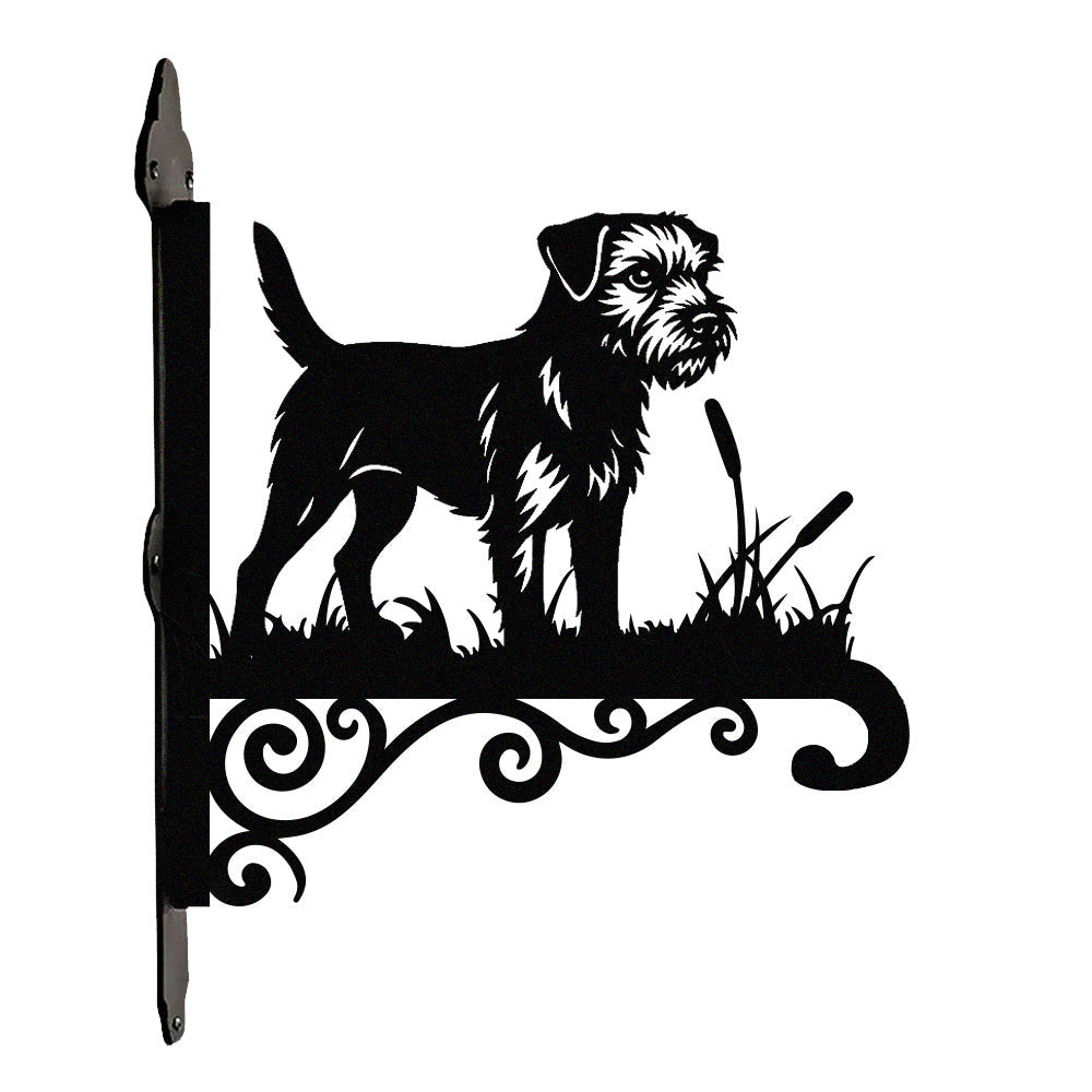 Border terrier metal hanging basket bracket mounted on outdoor wall for plant decoration